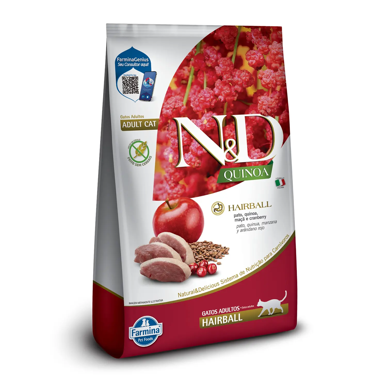 Ração N&amp;D Quinoa Gatos Adultos Hairball Pato